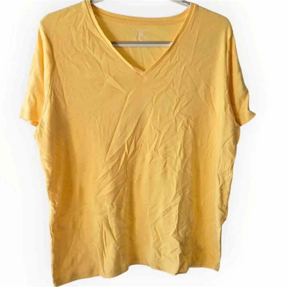Jones New York Women’s Sunny Yellow V-Neck Tee Plus Size 2X Cotton Stretch Top